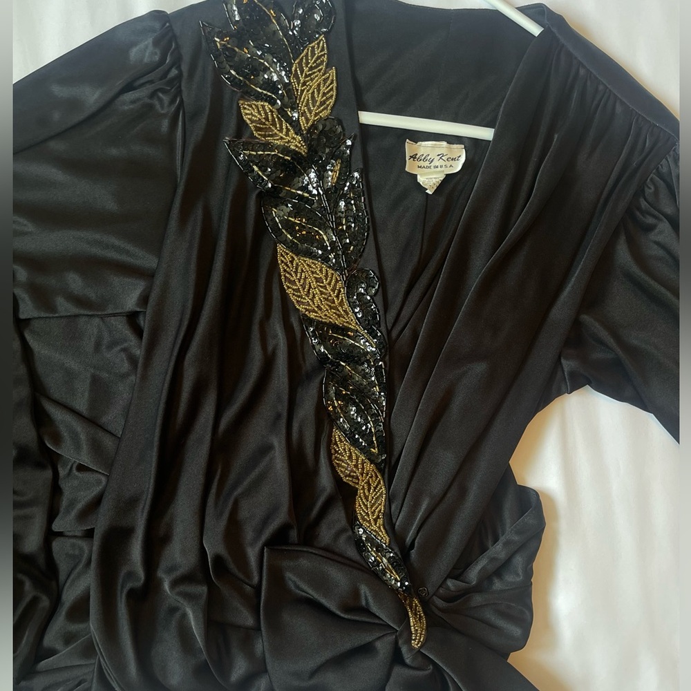 Abby Kent Black Dress with Gold Sequin Leaf Detail